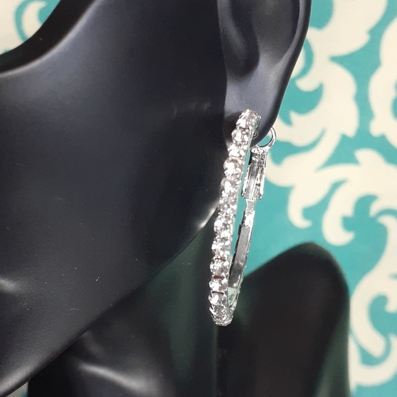 18K White Gold Filled Cubic Zirconia Hoops 1.7 Dia - Picture 2 of 7